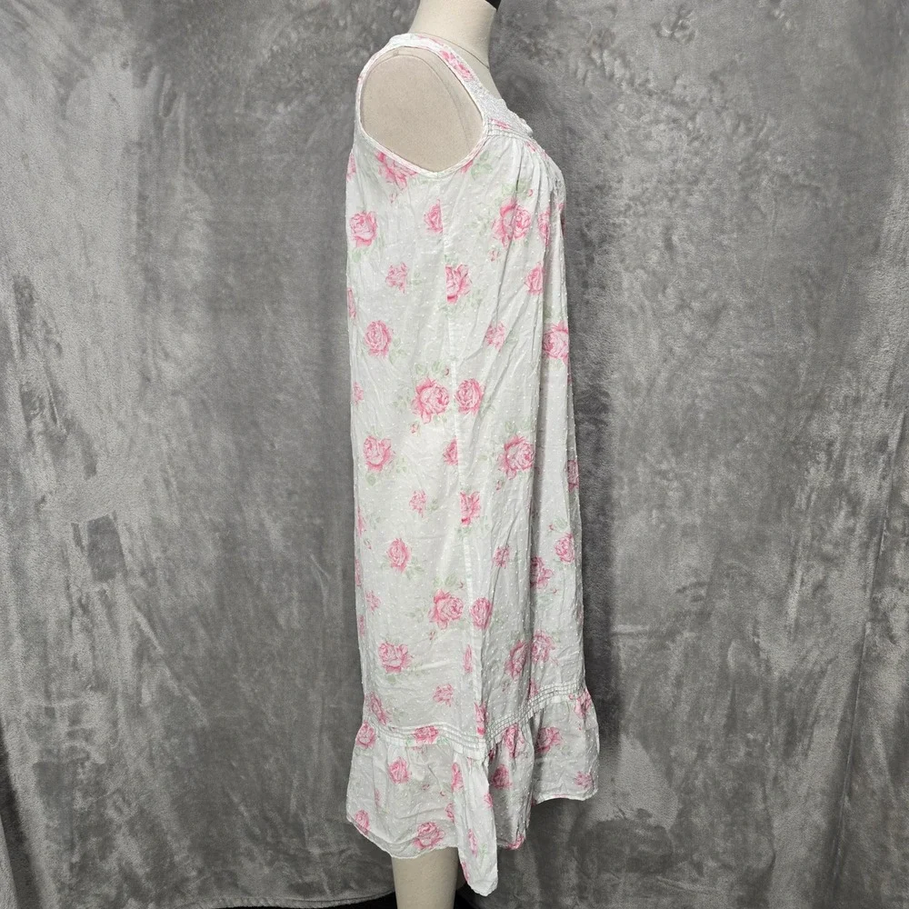 Eileen West Nightgown Dress Women XS Floral Cotton Dobby Sleeveless Coquette